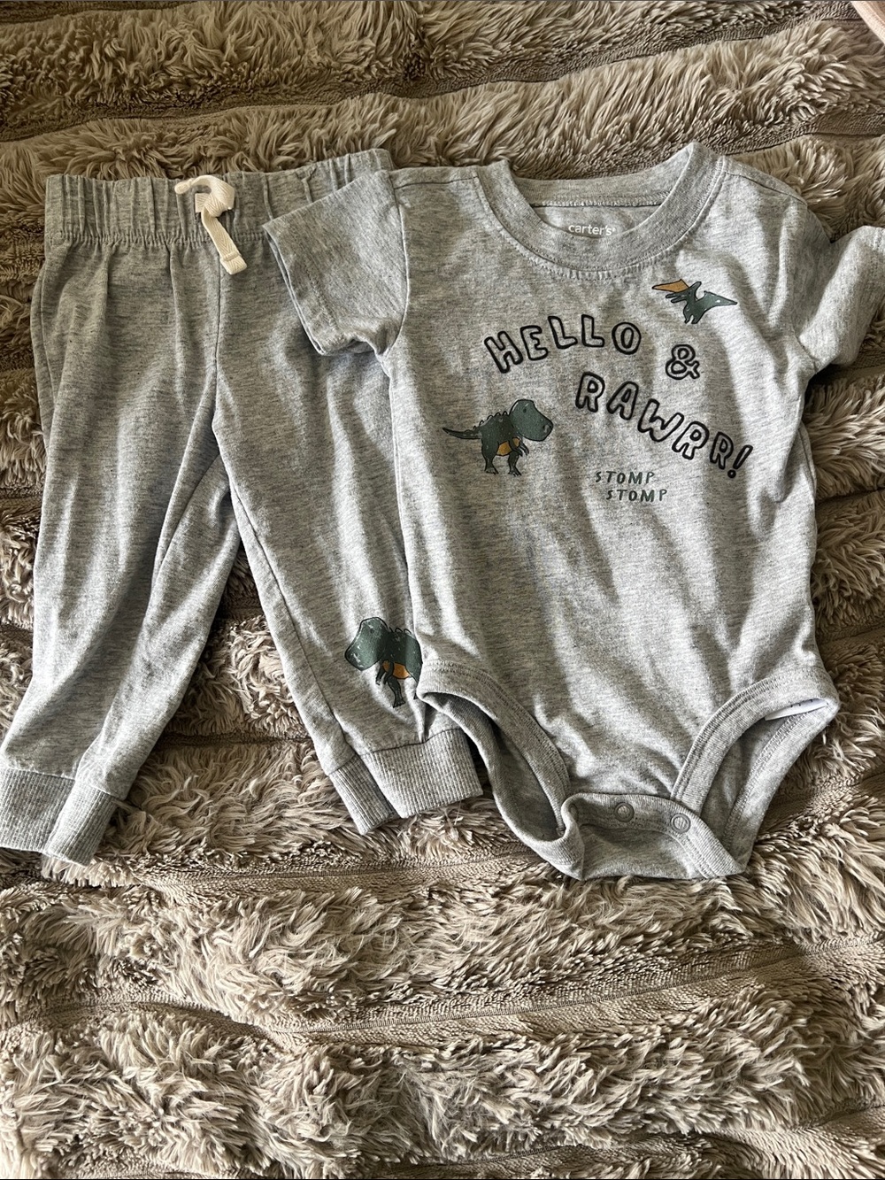 Carter's Gray Dinosaur 'Hello & Rawr!' Two-Piece Set